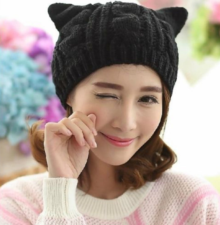 DZONN Hand Made 3D Cute Knitted Cat Ear Beanie For Winter