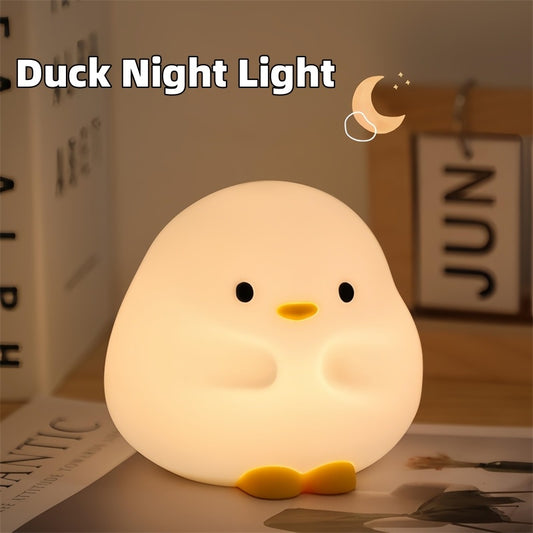 DZONN Cute Duck LED Night Lamp Cartoon Silicone USB Rechargeable Sleeping Light Touch Sensor Timing Bedroom Bedside Lamp For Kid Gift Home Decor