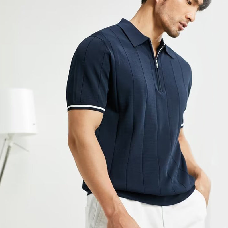 DZONN Fashion Short-sleeved Polo Shirt Summer Lapel Zipper T-shirt Tops Mens Clothing